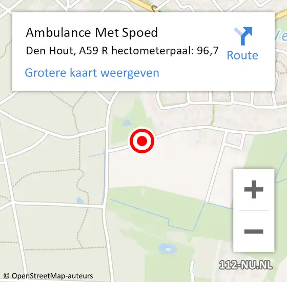Locatie op kaart van de 112 melding: Ambulance Met Spoed Naar Den Hout, A59 R hectometerpaal: 96,7 op 25 mei 2017 12:21