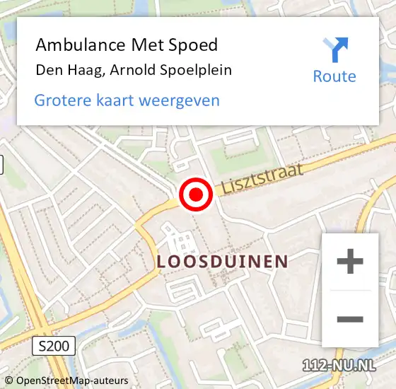 Locatie op kaart van de 112 melding: Ambulance Met Spoed Naar Den Haag, Arnold Spoelplein op 25 mei 2017 16:03