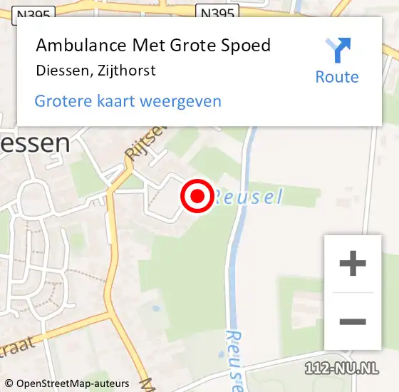 Locatie op kaart van de 112 melding: Ambulance Met Grote Spoed Naar Diessen, Zijthorst op 25 mei 2017 22:32