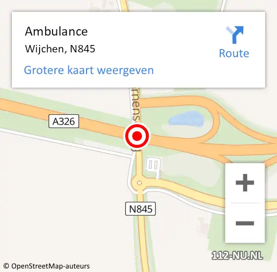 Locatie op kaart van de 112 melding: Ambulance Wijchen, N845 op 25 mei 2017 22:48