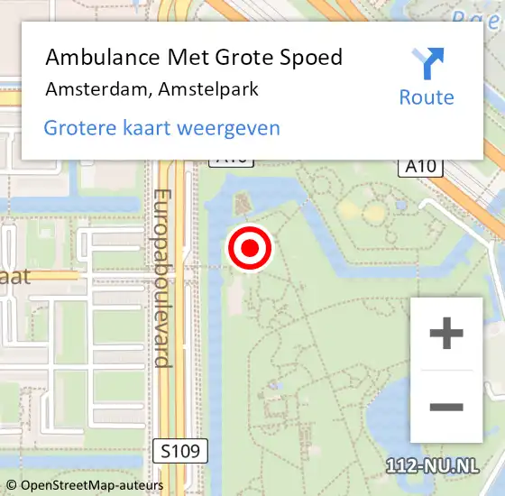 Locatie op kaart van de 112 melding: Ambulance Met Grote Spoed Naar Amsterdam, Amstelpark op 25 mei 2017 23:18