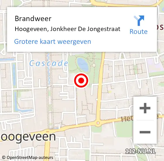 Locatie op kaart van de 112 melding: Brandweer Hoogeveen, Jonkheer De Jongestraat op 21 januari 2014 16:42