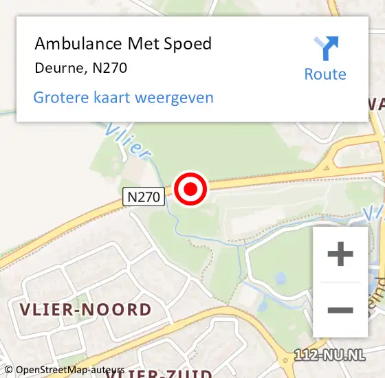 Locatie op kaart van de 112 melding: Ambulance Met Spoed Naar Deurne, N270 op 26 mei 2017 06:26