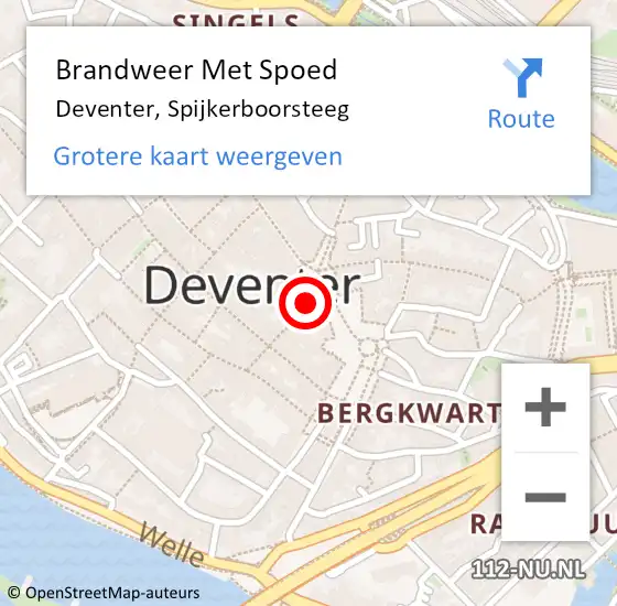 Locatie op kaart van de 112 melding: Brandweer Met Spoed Naar Deventer, Spijkerboorsteeg op 26 mei 2017 06:47