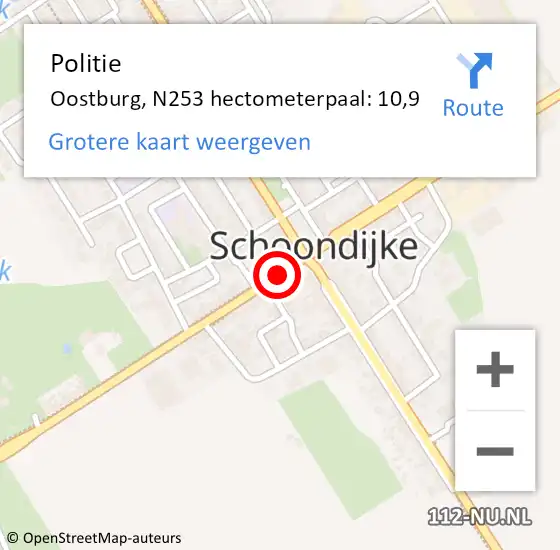 Locatie op kaart van de 112 melding: Politie Oostburg, N253 hectometerpaal: 10,9 op 26 mei 2017 10:44