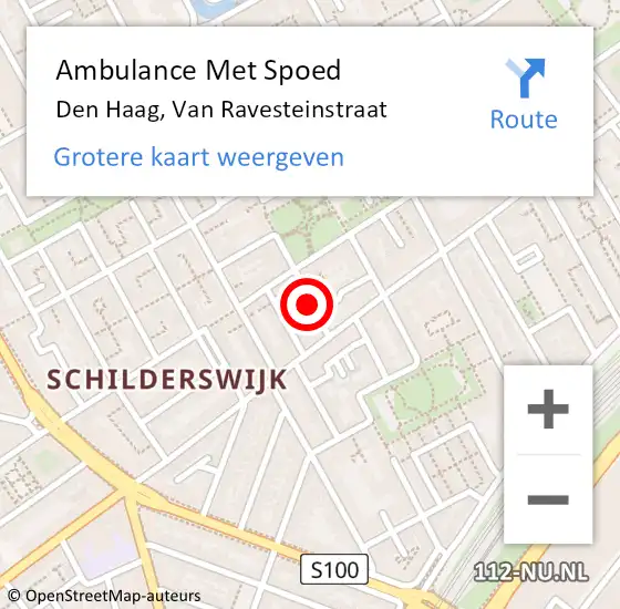Locatie op kaart van de 112 melding: Ambulance Met Spoed Naar Den Haag, Van Ravesteinstraat op 26 mei 2017 12:01