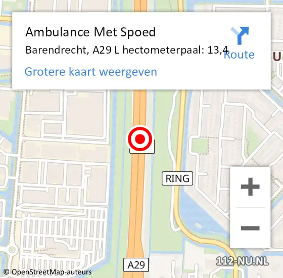 Locatie op kaart van de 112 melding: Ambulance Met Spoed Naar Barendrecht, A29 L hectometerpaal: 13,1 op 26 mei 2017 13:00