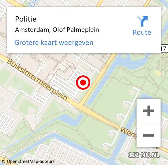 Locatie op kaart van de 112 melding: Politie Amsterdam, Olof Palmeplein op 26 mei 2017 19:04