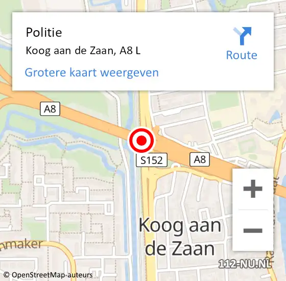 Locatie op kaart van de 112 melding: Politie Koog aan de Zaan, A8 R op 26 mei 2017 19:52