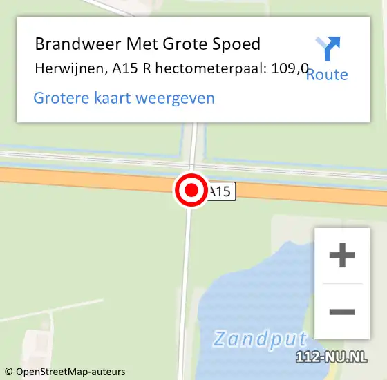 Locatie op kaart van de 112 melding: Brandweer Met Grote Spoed Naar Herwijnen, A15 R hectometerpaal: 109,0 op 27 mei 2017 09:23