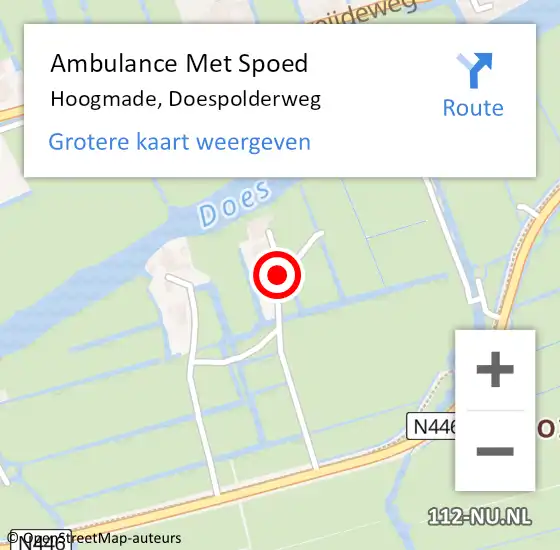 Locatie op kaart van de 112 melding: Ambulance Met Spoed Naar Hoogmade, Doespolderweg op 27 mei 2017 10:54