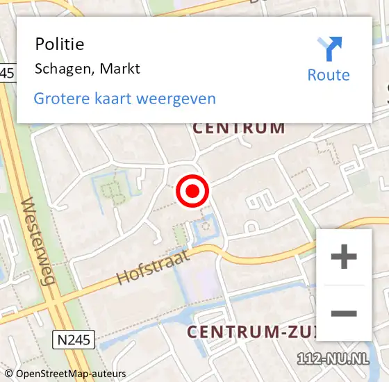 Locatie op kaart van de 112 melding: Politie Schagen, Markt op 27 mei 2017 19:32