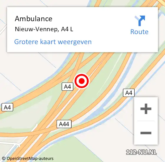 Locatie op kaart van de 112 melding: Ambulance Nieuw-Vennep, A4 L op 27 mei 2017 19:36