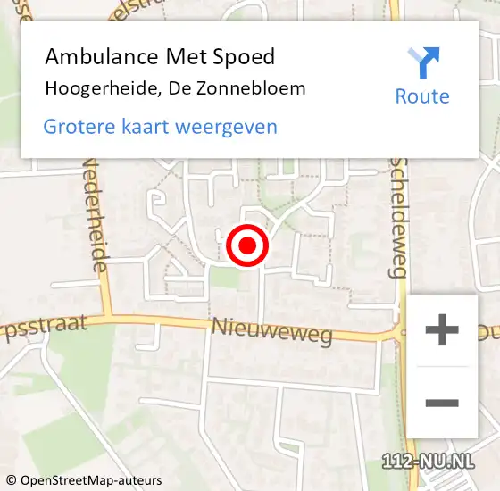 Locatie op kaart van de 112 melding: Ambulance Met Spoed Naar Hoogerheide, De Zonnebloem op 21 januari 2014 21:36