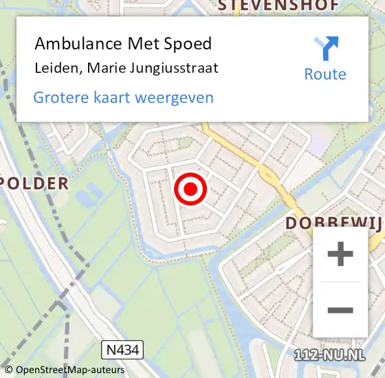 Locatie op kaart van de 112 melding: Ambulance Met Spoed Naar Leiden, Marie Jungiusstraat op 28 mei 2017 02:52