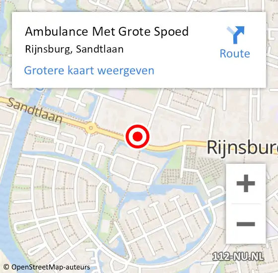 Locatie op kaart van de 112 melding: Ambulance Met Grote Spoed Naar Rijnsburg, Sandtlaan op 28 mei 2017 02:54