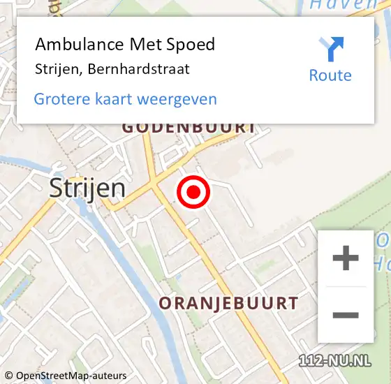 Locatie op kaart van de 112 melding: Ambulance Met Spoed Naar Strijen, Bernhardstraat op 28 mei 2017 02:59