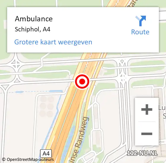 Locatie op kaart van de 112 melding: Ambulance Schiphol, A4 R op 28 mei 2017 07:00