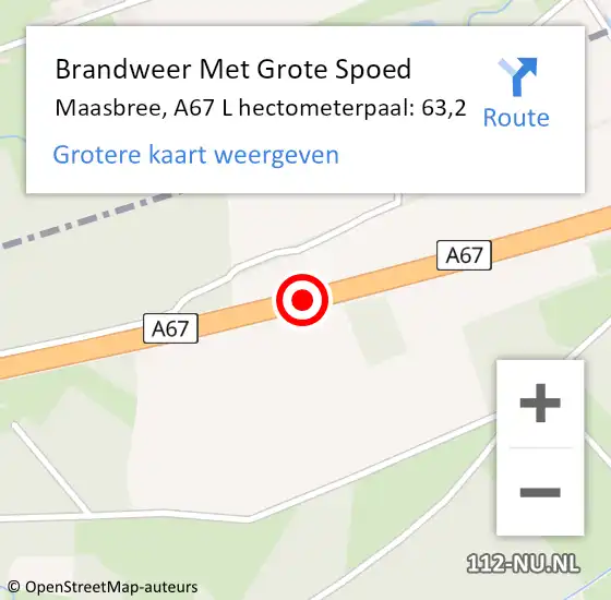 Locatie op kaart van de 112 melding: Brandweer Met Grote Spoed Naar Maasbree, A67 L hectometerpaal: 62,9 op 28 mei 2017 17:06