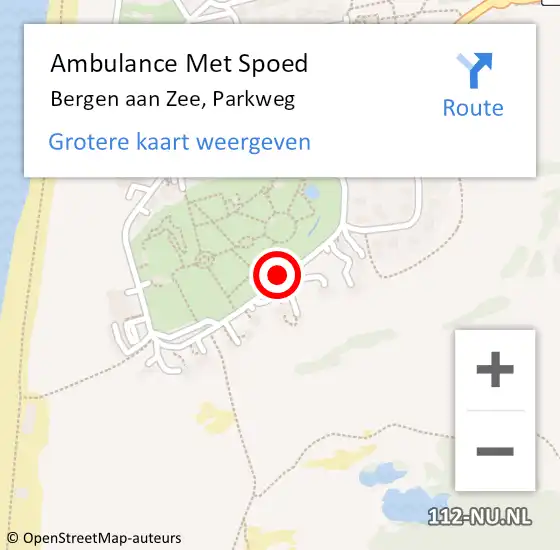 Locatie op kaart van de 112 melding: Ambulance Met Spoed Naar Bergen aan Zee, Parkweg op 28 mei 2017 17:26