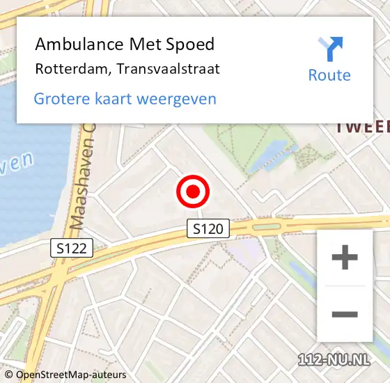 Locatie op kaart van de 112 melding: Ambulance Met Spoed Naar Rotterdam, Transvaalstraat op 29 mei 2017 06:54