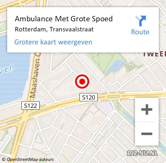 Locatie op kaart van de 112 melding: Ambulance Met Grote Spoed Naar Rotterdam, Transvaalstraat op 29 mei 2017 06:57