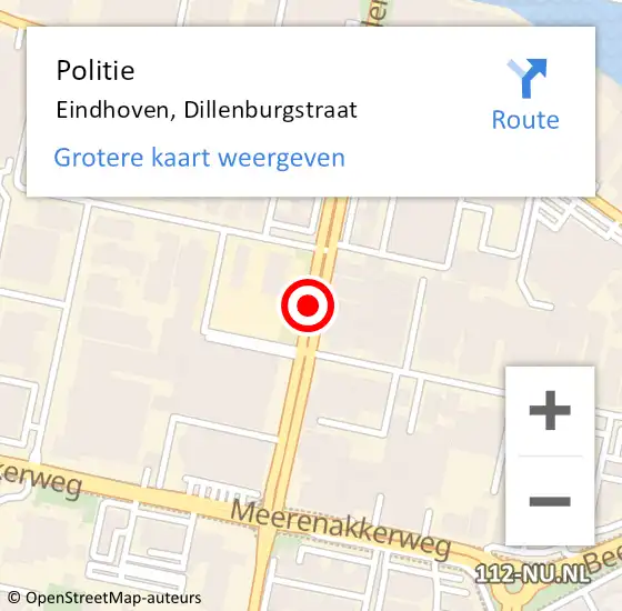 Locatie op kaart van de 112 melding: Politie Eindhoven, Dillenburgstraat op 29 mei 2017 10:02