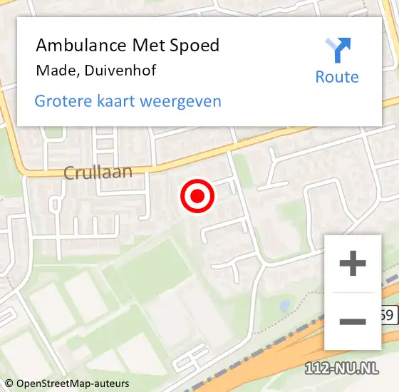 Locatie op kaart van de 112 melding: Ambulance Met Spoed Naar Made, Duivenhof op 29 mei 2017 10:50
