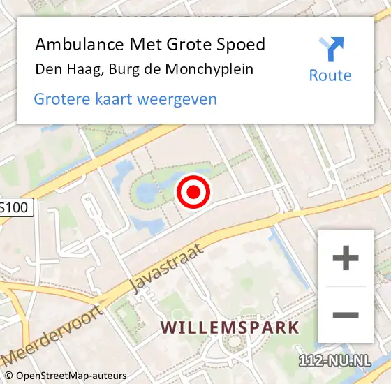 Locatie op kaart van de 112 melding: Ambulance Met Grote Spoed Naar Den Haag, Burg de Monchyplein op 29 mei 2017 12:48