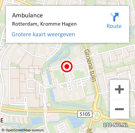 Locatie op kaart van de 112 melding: Ambulance Rotterdam, Kromme Hagen op 29 mei 2017 12:52