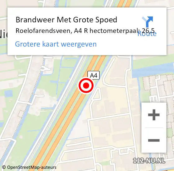Locatie op kaart van de 112 melding: Brandweer Met Grote Spoed Naar Roelofarendsveen, A4 R hectometerpaal: 26,5 op 29 mei 2017 15:31