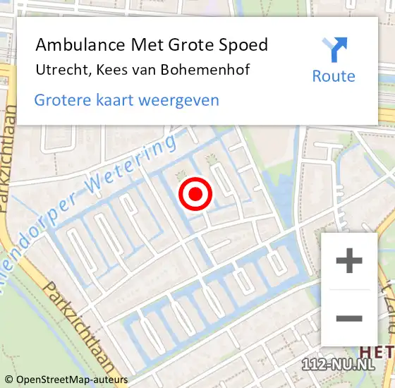 Locatie op kaart van de 112 melding: Ambulance Met Grote Spoed Naar Utrecht, Kees van Bohemenhof op 30 mei 2017 00:24