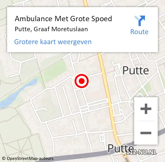 Locatie op kaart van de 112 melding: Ambulance Met Grote Spoed Naar Putte, Graaf Moretuslaan op 30 mei 2017 12:25