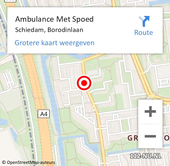 Locatie op kaart van de 112 melding: Ambulance Met Spoed Naar Schiedam, Borodinlaan op 30 mei 2017 18:00