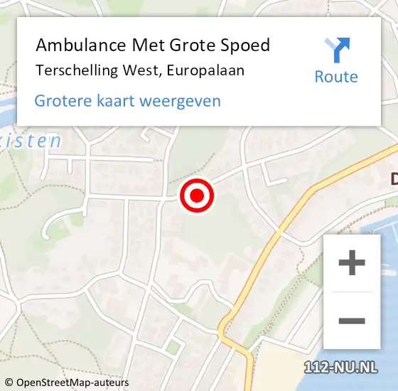 Locatie op kaart van de 112 melding: Ambulance Met Grote Spoed Naar Terschelling West, Europalaan op 30 mei 2017 18:23
