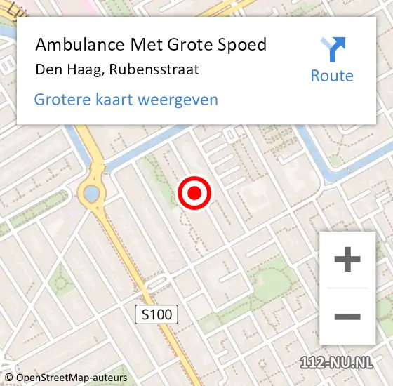 Locatie op kaart van de 112 melding: Ambulance Met Grote Spoed Naar Den Haag, Rubensstraat op 30 mei 2017 21:25