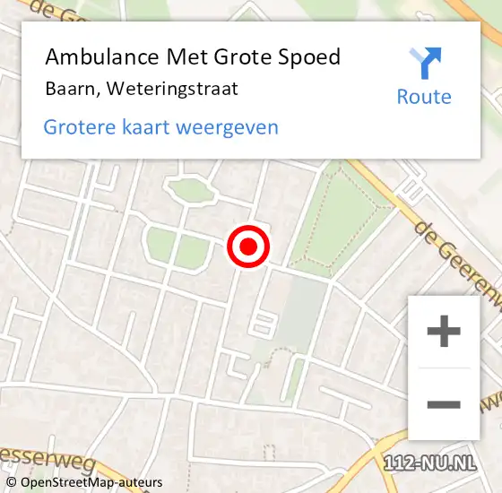 Locatie op kaart van de 112 melding: Ambulance Met Grote Spoed Naar Baarn, Weteringstraat op 30 mei 2017 22:55