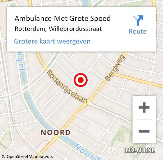 Locatie op kaart van de 112 melding: Ambulance Met Grote Spoed Naar Rotterdam, Willebrordusstraat op 30 mei 2017 23:01