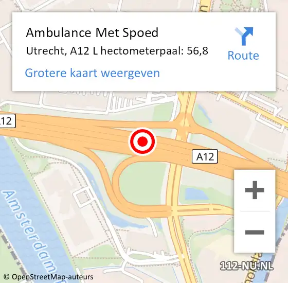 Locatie op kaart van de 112 melding: Ambulance Met Spoed Naar Utrecht, A12 L hectometerpaal: 58,9 op 31 mei 2017 08:03