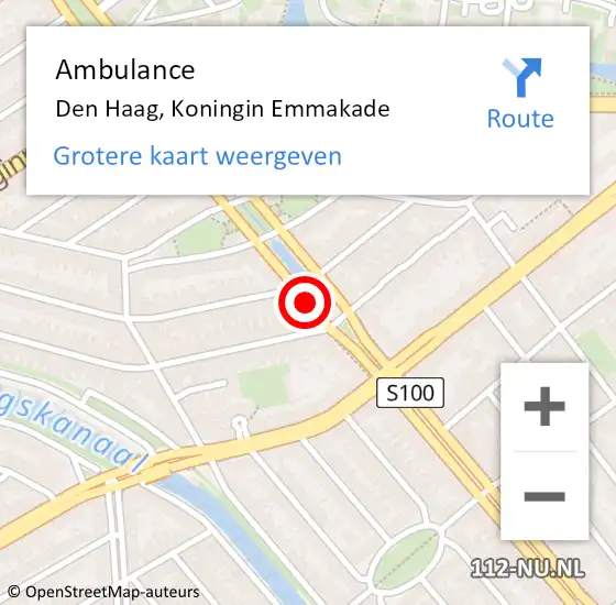 Locatie op kaart van de 112 melding: Ambulance Den Haag, Koningin Emmakade op 31 mei 2017 15:52