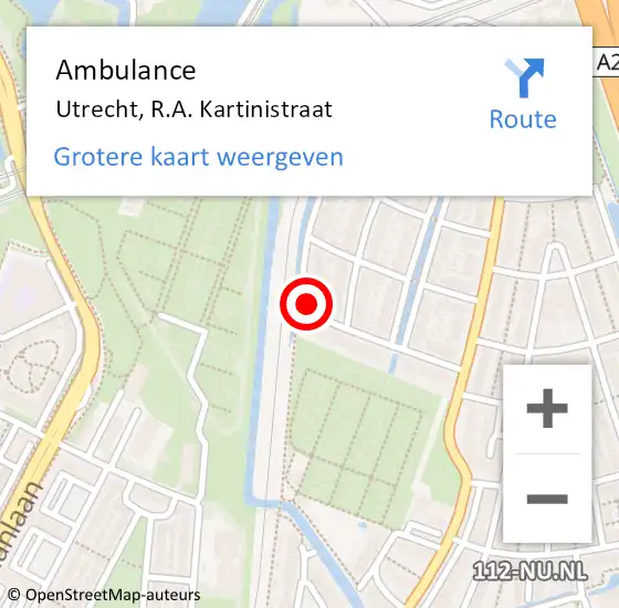 Locatie op kaart van de 112 melding: Ambulance Utrecht, R.A. Kartinistraat op 31 mei 2017 16:57