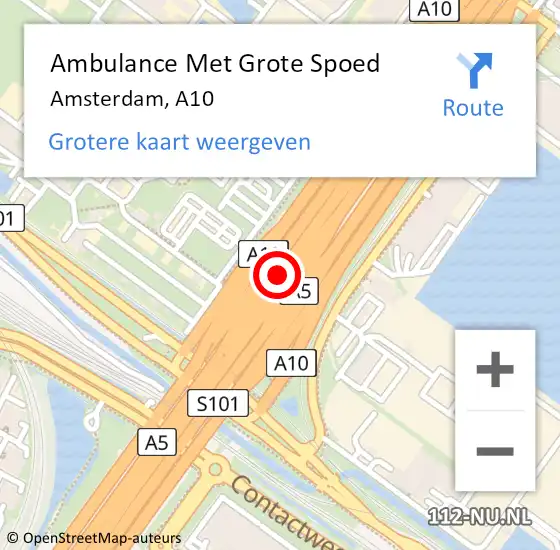 Locatie op kaart van de 112 melding: Ambulance Met Grote Spoed Naar Amsterdam, A10 op 31 mei 2017 17:52