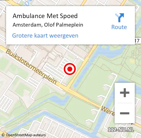 Locatie op kaart van de 112 melding: Ambulance Met Spoed Naar Amsterdam, Olof Palmeplein op 31 mei 2017 18:28