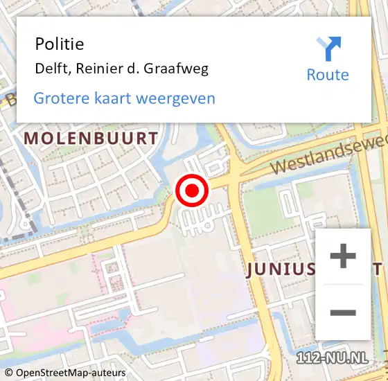 Locatie op kaart van de 112 melding: Politie Delft, Reinier d. Graafweg op 31 mei 2017 20:43