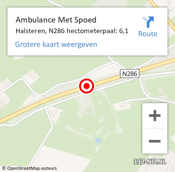Locatie op kaart van de 112 melding: Ambulance Met Spoed Naar Halsteren, N286 hectometerpaal: 6,1 op 31 mei 2017 23:19