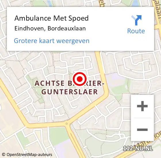 Locatie op kaart van de 112 melding: Ambulance Met Spoed Naar Eindhoven, Bordeauxlaan op 1 juni 2017 01:51