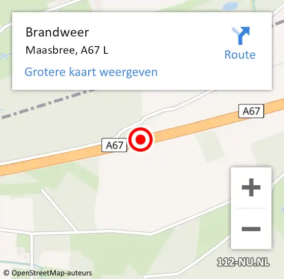 Locatie op kaart van de 112 melding: Brandweer Maasbree, A67 R hectometerpaal: 59,4 op 1 juni 2017 07:51