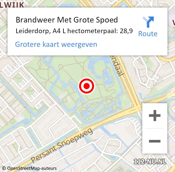 Locatie op kaart van de 112 melding: Brandweer Met Grote Spoed Naar Leiderdorp, A4 L hectometerpaal: 28,9 op 1 juni 2017 10:20