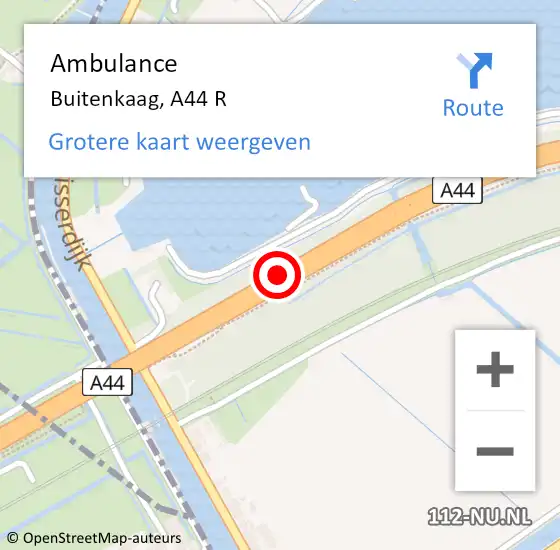 Locatie op kaart van de 112 melding: Ambulance Buitenkaag, A44 R op 1 juni 2017 13:51