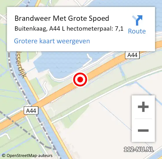 Locatie op kaart van de 112 melding: Brandweer Met Grote Spoed Naar Buitenkaag, A44 R hectometerpaal: 6,5 op 1 juni 2017 13:52